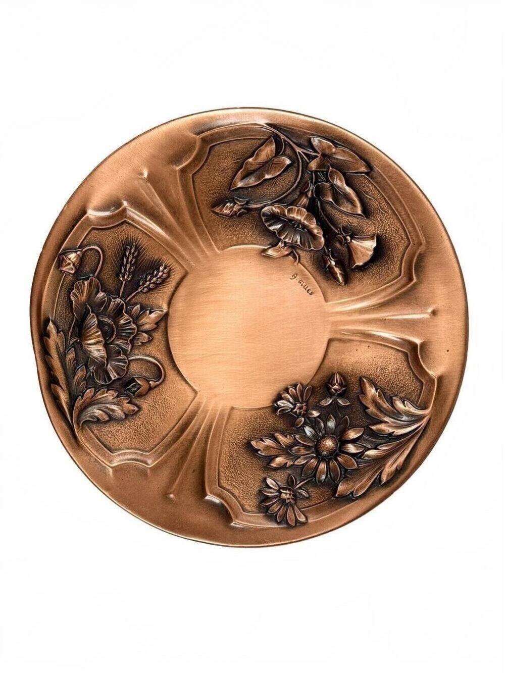 Vintage Albert Gilles Quebec Canada Copper Art Botanical Relief Wall Plate